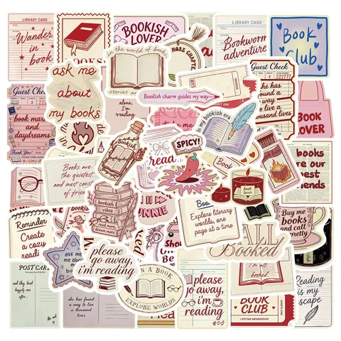 Bookish Reading Stickers Retro Aesthetic Waterproof Decals for Journal Water Bottle Laptop DIY Decoration Literary Gift