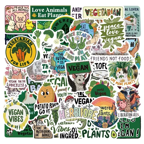 Vegan Vegetarian Stickers Waterproof PVC Printed Decals For Laptop Skateboard Journaling DIY Scrapbooking Eco Friendly Labels