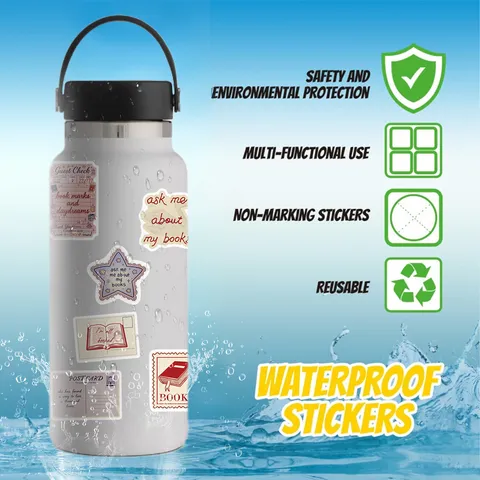 Bookish Reading Stickers Retro Aesthetic Waterproof Decals for Journal Water Bottle Laptop DIY Decoration Literary Gift