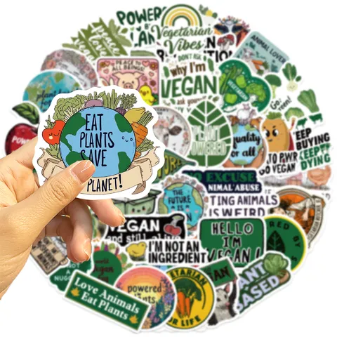 Pegatinas Veganas Vegetarianas Impermeables de PVC Estampadas para Portátil Monopatín Diario DIY Scrapbooking Ecológicas