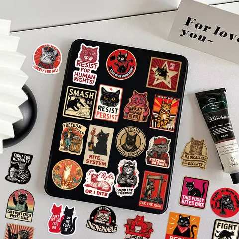 50 Pezzi Adesivi Gatto Resist Cartone Animato in PVC Impermeabile Decalcomanie in Vinile Per Laptop Bagagli Cover Telefono DIY Protesta Retrò