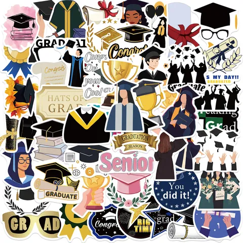 Graduation Season Stickers Waterproof PVC Congrats Grad Cap Diploma Party Decoration For Laptop Water Bottle Scrapbook