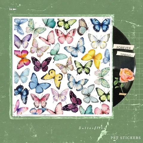 Set di Adesivi in PET Farfalla Impermeabili per Scrapbooking Diario Decoro Trasparenti Naturali Colorati Adesivi Animali