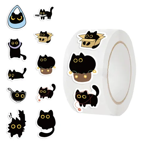 Mignons Autocollants Chat Noir Cartoon Stickers PVC Imperméables Pour Papeterie Scrapbooking Ordinateur Bouteille