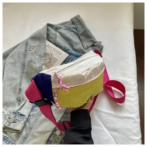 Riñonera de Exterior con Bloques de Color Ligera de Tela Oxford Bolso de Pecho para Hombre Mujer Casual Senderismo Ciclismo