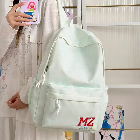 Sac à Dos Scolaire de Style Coréen Couleur Unie Broderie de Lettres Grande Capacité Sac à Dos pour École Campus Voyage Extérieur Unisexe en Nylon