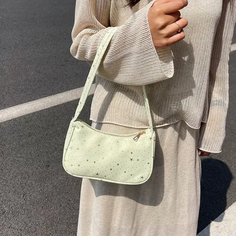 Bolso de Axila de Nailon con Estampado de Estrellas Dulce para Mujer Bolso de Hombro Fresco para el Día a Día Bolso de Mano Ligero Versátil