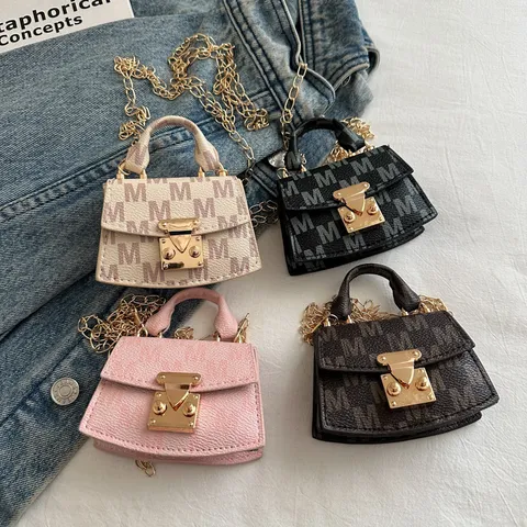 Women Mini Luxury Monogram Crossbody Bag Vintage Letter M Pattern Accessory Charm Bag Small Square Shoulder Bag With Gold Chain Strap