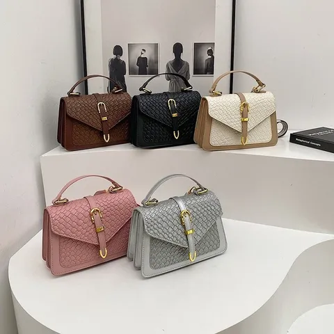 Bolso Bandolera de Nailon con Patrón Tejido para Mujer Minimalista Bolso Cuadrado Pequeño con Correa Ancha Ajustable