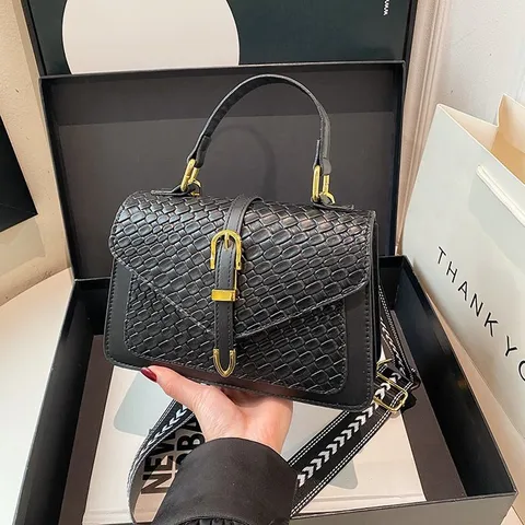 Bolso Bandolera de Nailon con Patrón Tejido para Mujer Minimalista Bolso Cuadrado Pequeño con Correa Ancha Ajustable