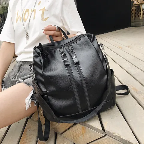 Damen Mode Weich PU Leder Rucksack Große Kapazität Einfarbig Multifunktionale Schultertasche Reise Rucksack Für Damen