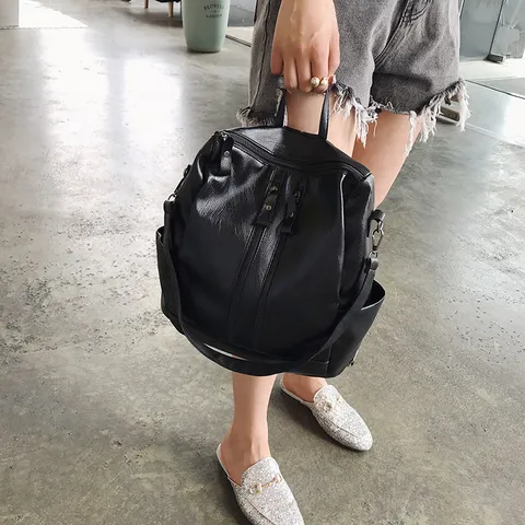 Damen Mode Weich PU Leder Rucksack Große Kapazität Einfarbig Multifunktionale Schultertasche Reise Rucksack Für Damen
