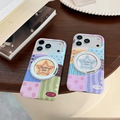 Magnetische Handyhülle Mit Drehbarer Klappständer Sternmuster Color-Blocking Dopamin-Stil Schutzhülle Für iPhone 18 17 16 15 14 13