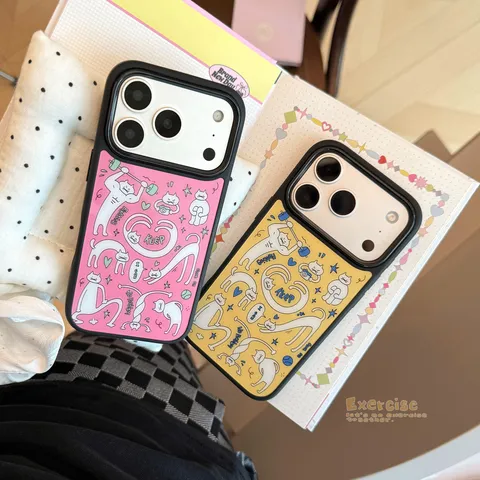 Abstracte Kat Grafische Beschilderde Schokbestendige Harde Telefoonhoes Contrastkleur Cartoon Graffiti Beschermhoes Voor Mobiele Apparaten