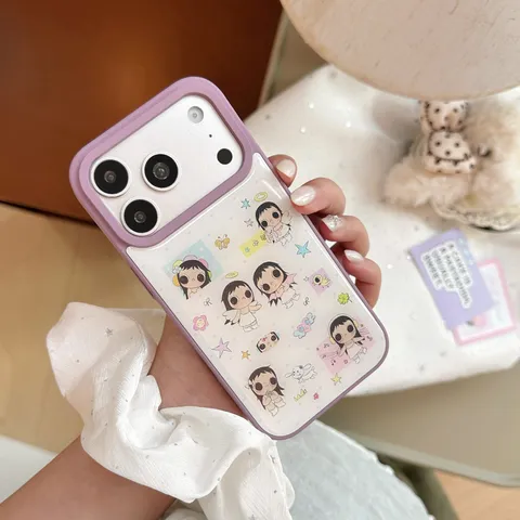 Coque de Téléphone Époxy Illustration Fille de l'Ange pour iPhone 17 Pro Max 16 15 14 13 PC Peinte Anti-chute