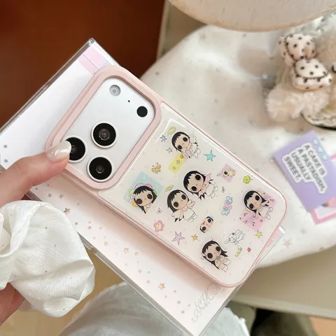 Coque de Téléphone Époxy Illustration Fille de l'Ange pour iPhone 17 Pro Max 16 15 14 13 PC Peinte Anti-chute