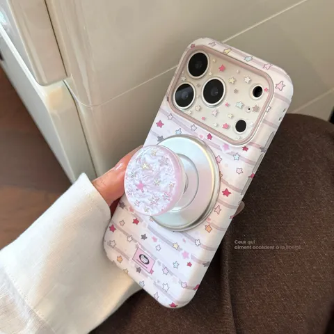 Funda Magnética Para iPhone Con Estrellas De Garabatos Con Soporte Redondo Antichoque Película Mate Rígida Accesorio Sweet Cool