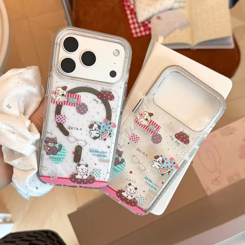 Coque de Téléphone en TPU Transparent Style Autocollant Graffiti Chat Chien Dessin Animé pour iPhone 16 15 14 13 12 Pro Max Coque Souple Antichoc