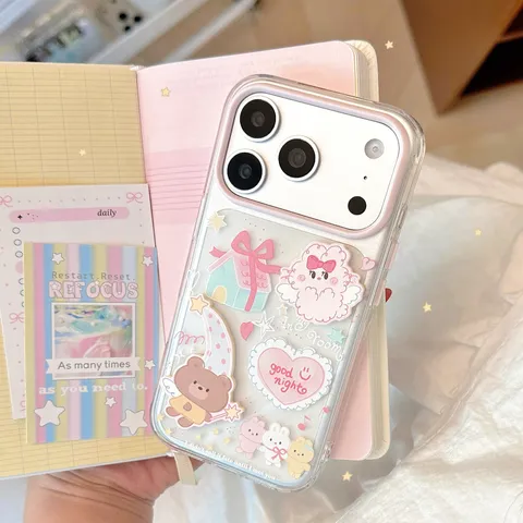 Cartoon 3D Magic Rabbit Bear Transparent Phone Case For iPhone 18 17 16 Pro Max Cute Shockproof TPU Soft Cover With Lanyard