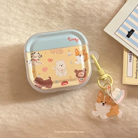 Cute Cartoon Puppy Park Wireless Earphone Protective Case For AirPods 3 Pro 2 TPU Printed Cover With Corgi Acrylic Pendant
