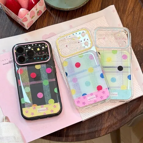 Transparent Dopamine Collage Phone Case For iPhone 17 16 15 14 Pro Max Gold Foil Star Polka Dot TPU PC Protective Cover