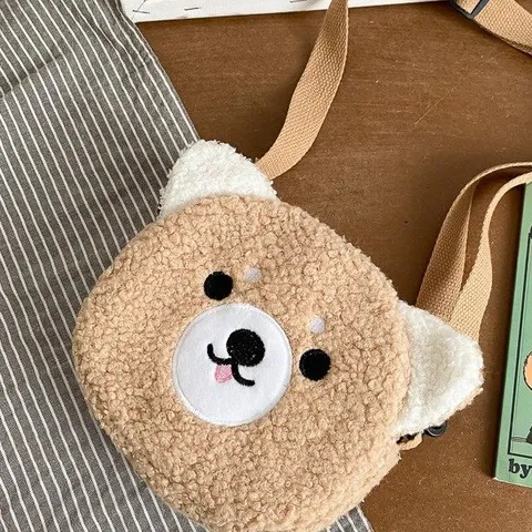 Sac Bandoulière Rond en Peluche Dessin Animé Style Soft Girl Japonais Laine d'Agneau Motif Animal Sac à Épaule pour Femmes