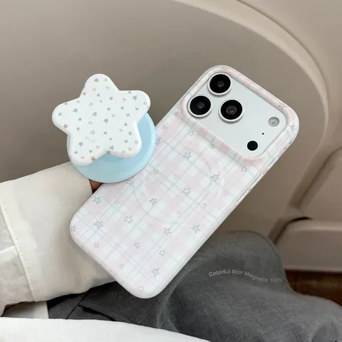 Magnetische Handyhülle Für iPhone 18 17 16 15 Pro Max Sternenstaub Karomuster Weichfilm Hülle Mit Stern Klappständer