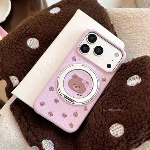 Coque de Téléphone à Support Rotatif Magnétique Ours Pour iPhone 18 Pro Max 17 16 15 Motif Dessin Animé Mignon Film Antichoc
