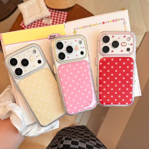 Coque de Téléphone à Pois Couleurs Contrastées pour iPhone 17 16 15 Pro Max Motif Fruits Étoiles Colle à Goutte Protection Complète Antichoc