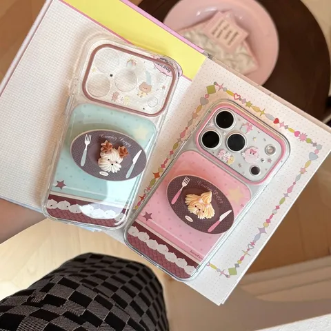 Coque de Smartphone Chiot Dessert Crémeux Avec Support 3D Peinte en TPU Souple Protection Complète Contre les Chocs