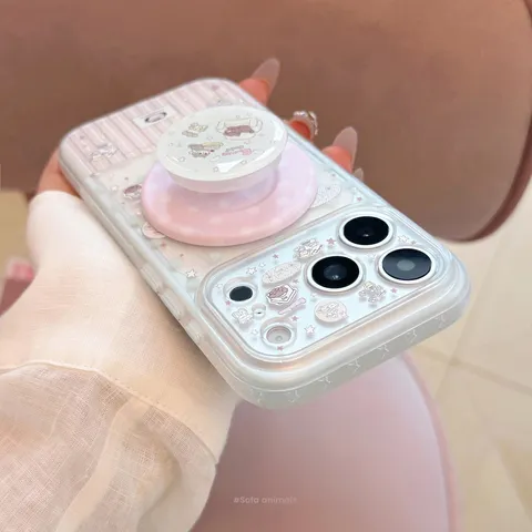 Coque de Téléphone Magnétique Dessin Animé Chien Ours Avec Support Pour IPhone 18 17 16 15 Pro Max Housse en TPU