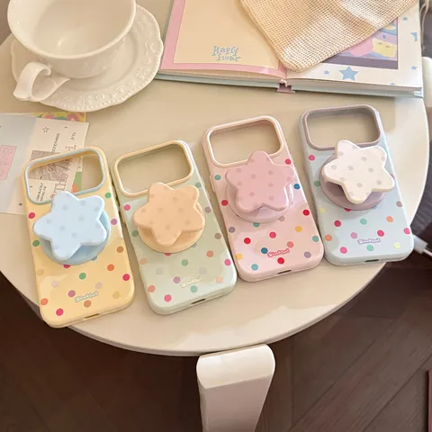 Coque de Téléphone Magnétique Style Coréen Couleur Bonbon Pois Étoile Avec Support pour iPhone TPU Souple Protection