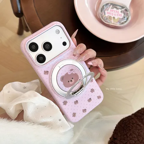Coque de Téléphone à Support Rotatif Magnétique Ours Pour iPhone 18 Pro Max 17 16 15 Motif Dessin Animé Mignon Film Antichoc