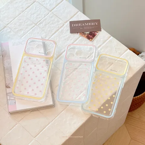 Coque de Téléphone à Pois Couleur Contrastée Avec Fente pour Carte Transparente Fraîche Antichoc en TPU pour Smartphone