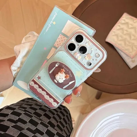 Coque de Smartphone Chiot Dessert Crémeux Avec Support 3D Peinte en TPU Souple Protection Complète Contre les Chocs