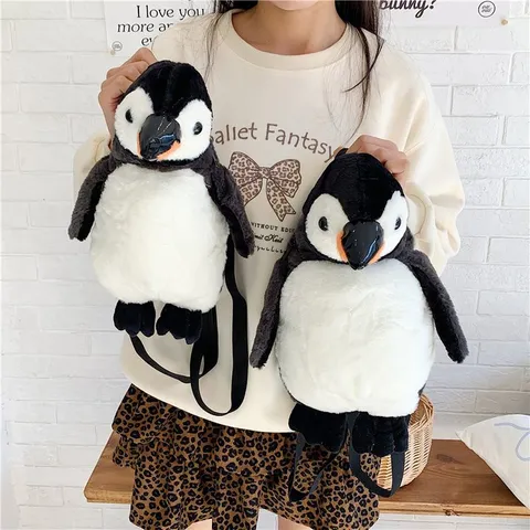 Süßer Pinguin Plüsch Rucksack Für Damen Studenten Cartoon Tier Stoffpuppe Umhängetasche Winter Weiche Kunstpelz Tasche