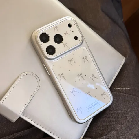 Koreaanse Stijl Zilvergrijs Strik Smartphone Hoesje Voor 17 16 15 14 13 Pro Max All-Inclusive Valbescherming Mat TPU PC Cover
