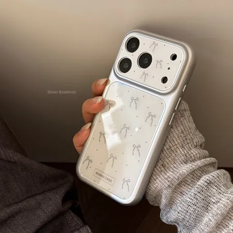 Koreaanse Stijl Zilvergrijs Strik Smartphone Hoesje Voor 17 16 15 14 13 Pro Max All-Inclusive Valbescherming Mat TPU PC Cover