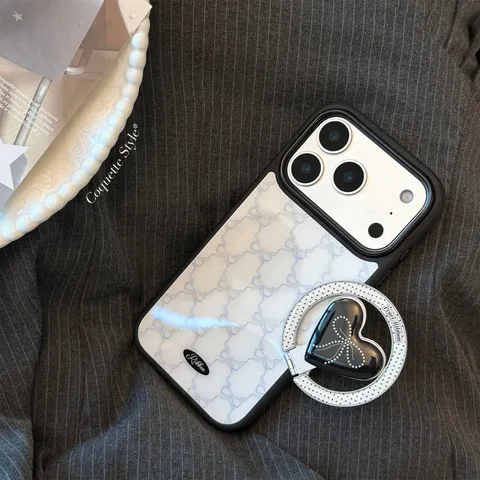 Coque de Protection Dentelle Française Nœud Papillon Support Magnétique Cœur Pour iPhone 16 15 14 Pro Max PC Rigide