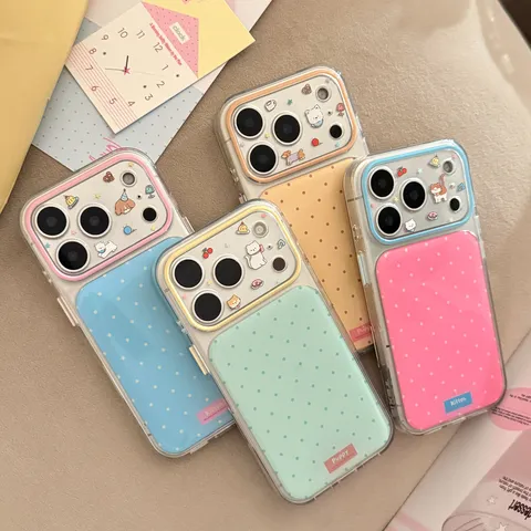 Coque de Smartphone à Pois Dopamine Mignon Chat Chien Dessin Animé TPU PC Antichoc Transparent