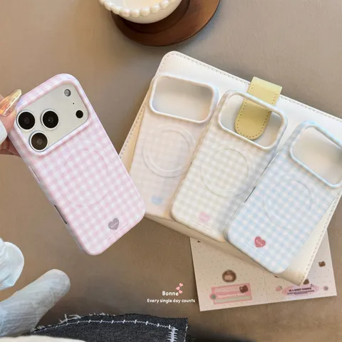 Coque de Téléphone Magnétique à Carreaux Pour iPhone 17 16 15 Pro Max Style Ins Motif Cœur Coque Souple Antichoc IMD Every Single Day Counts Housse
