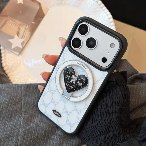 Coque de Protection Dentelle Française Nœud Papillon Support Magnétique Cœur Pour iPhone 16 15 14 Pro Max PC Rigide