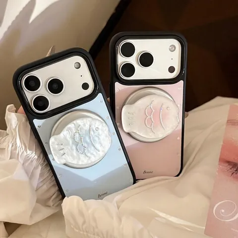 Coque de Téléphone Magnétique Avec Support de Poisson en Nacre Décoration en Strass Housse de Protection Dorée Anti-Chute Pour iPhone 18 Pro Max 17 16 15 14 13 Huawei Mate 60 70 80 P70 P80 P90
