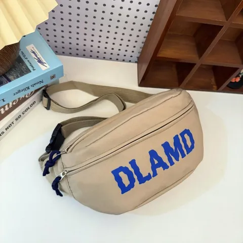 Women Nylon Crossbody Chest Bag Letter Print Casual Sports Waist Bag With Cute Plush Pendant Versatile Ins Style Shoulder Bag