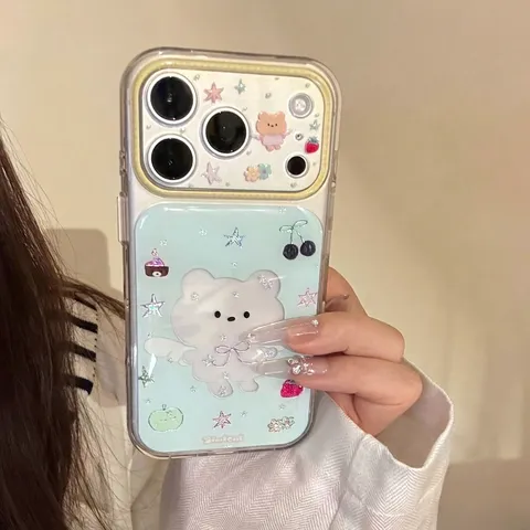 Süße Angel Bear Handyhülle Für IPhone 17 16 15 14 Pro Max Plus Transparent Blau Stoßfest Weiche TPU Hülle Damen Mädchen