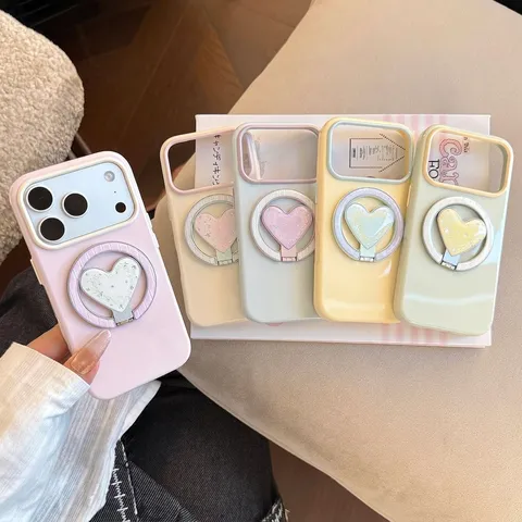 Coque de Téléphone Magnétique de Style Coréen avec Support de Bague Pliable en Forme de Cœur pour iPhone TPU Housse Souple