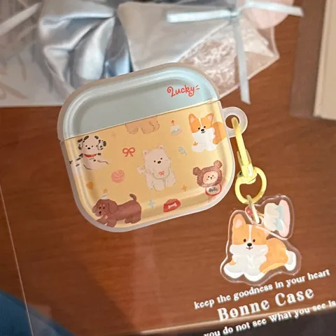 Cute Cartoon Puppy Park Wireless Earphone Protective Case For AirPods 3 Pro 2 TPU Printed Cover With Corgi Acrylic Pendant