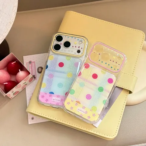 Transparent Dopamine Collage Phone Case For iPhone 17 16 15 14 Pro Max Gold Foil Star Polka Dot TPU PC Protective Cover