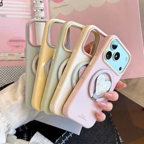 Coque de Téléphone Magnétique de Style Coréen avec Support de Bague Pliable en Forme de Cœur pour iPhone TPU Housse Souple