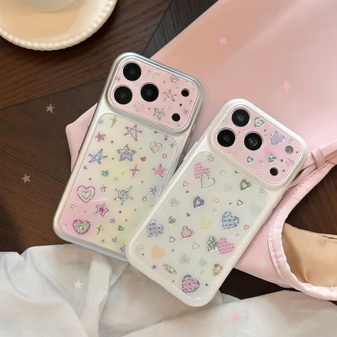 Gilded Graffiti Heart Star Phone Case For iPhone 17 16 15 14 13 Pro Max Cute INS Korean Style Shockproof TPU PC Cover